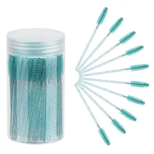 100PCS Disposable Eyelash Brush, Mascara Wands Makeup Brushes Applicators Kits for Eyelash Extensions and Eyebrow with Container (Blue)