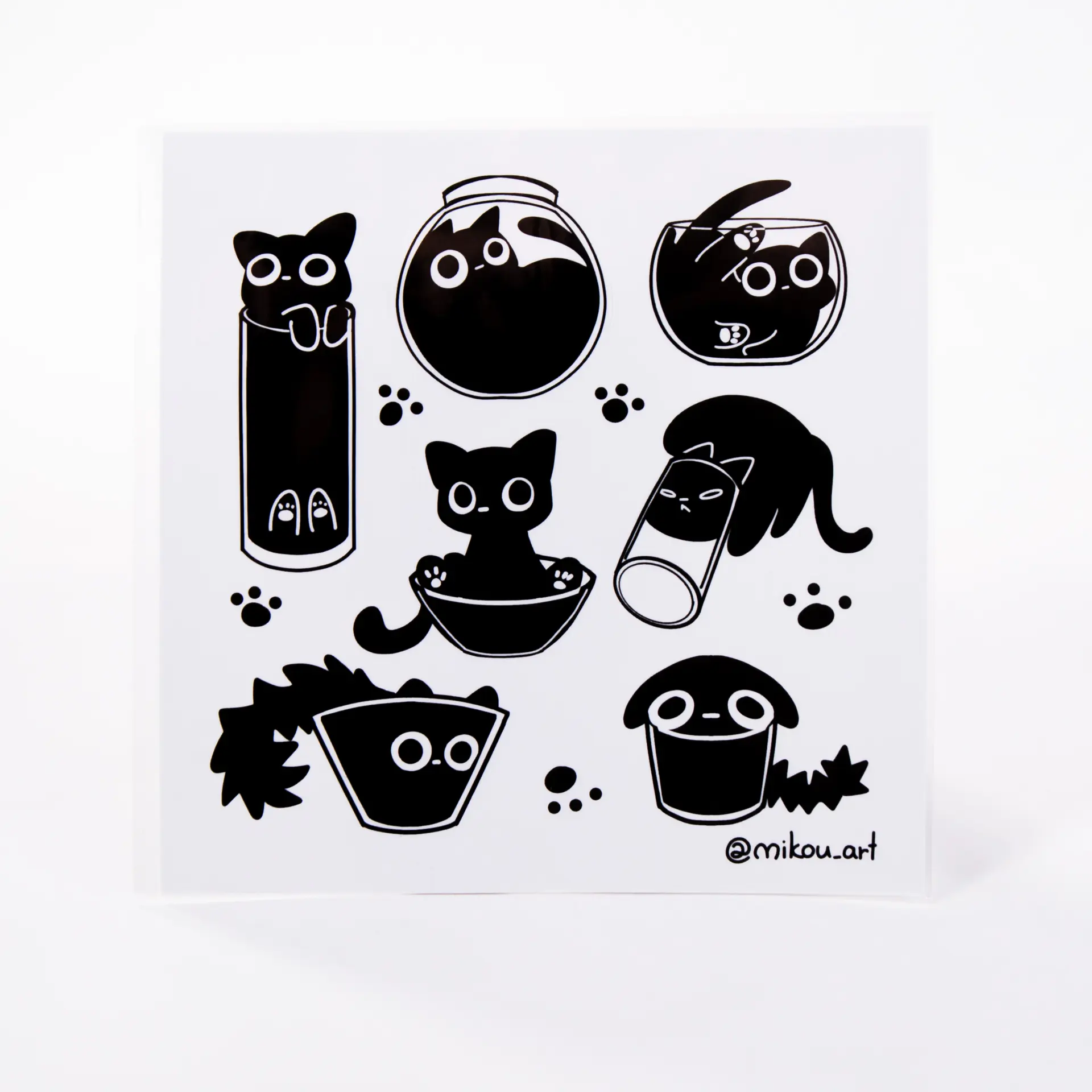 Mikou Original Playful Charm Gloss Vinyl Sticker Sheet Vol.3 - 5.5x5.5in (14x14cm) Liquid Cat Collage Stickers, Fade-Resistant, Water Resistant, Removable Vinyl, Easy Swap, Vivid Shine, Office Stationery for Notebooks, Laptops, Scrapbook