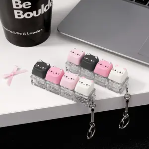 2 Pcs Keyboard Fidget Toy for Adult, Cute Cat Clicker Keyboard Fidget Keychain , Colorful 4-in-1 Loud Stress Relief Fidget Keyboard for Anxiety Decompression (Pink) summervibes