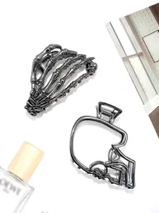 2pcs Punk Style Skull Hair Clips, Halloween Skull Head Decor Shark Clamps, Vintage Large Hair Accessories, Metal Material