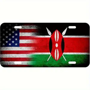 Aluminum License Plate - Dual Flag Design with Kenya and USA Flags, Heavy Duty Rust-Resistant High-Quality Car Decoration, Suitable for Vehicles, Trucks, RVs - Gift for Kenyan Americans, Suitable for American Vehicles, Truck Vehicle Accessories, Strong Gr