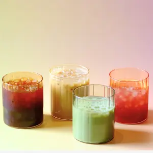 Cute Colored Iced Coffee Glasses Set of 4 for Latte, Matcha, Juice & Water - Aesthetic Lightweight Drinking Glasses