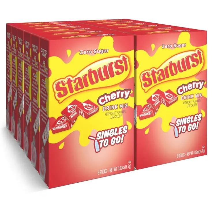 Starburst Singles To Go Powdered Drink Mix & Just Add Water -12 Boxes with 6 Packets Each 72 Total Servings (Sugar Free), Cherry, 7.08 Oz