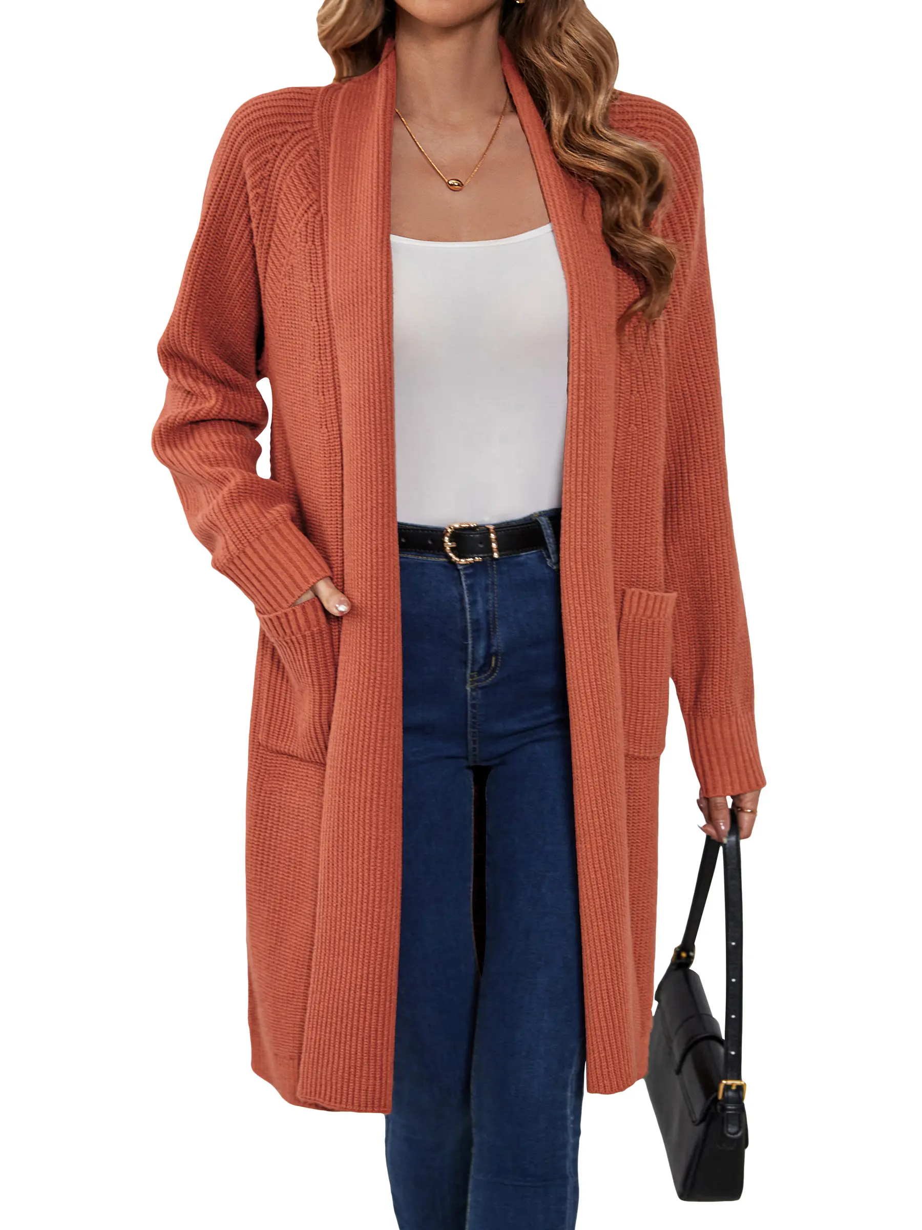 SuperPrity Women Long Cardigan Sweaters with Pocket Open Front Coatigan Jackets Long Sleeve Shawl Collar Knit Coat