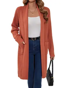 SuperPrity Women Long Cardigan Sweaters with Pocket Open Front Coatigan Jackets Long Sleeve Shawl Collar Knit Coat
