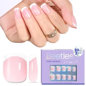 Beetles French Tip Press On Nails-Square/Almond/Coffin: 60Pcs-64Pcs no lamp needed -Spring Tok acrylic tips Easter'sGift
