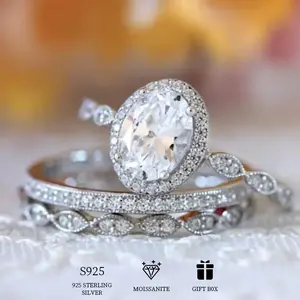1 Carat Oval Moissanite Stackable Ring Set for Women Fashionable Elegant Engagement Ring