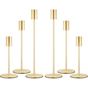 Matte French Gold Candelabra 6 Piece Set, Elegant Candelabras for Wedding Centerpiece Tabletop Party Home Decor Event, Conical Candelabra Suitable for 1.91 cm Wax Candles