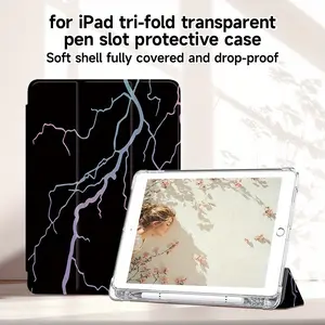 for iPad Tri-Fold Transparent Pen Slot Protective Case Soft Shell Fully Covered And Drop-Proof Suitable for iPad 10th Generation Protective Case, 1pc TPU Cover, for iPad Air 4/ 5/ 6, Suitable for iPad 7/ 8/ 9th Generation, Pro 11 2018/ 2020/ 2021/ 2022,