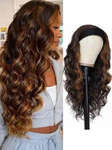 Long Body Wave Brown Headband Wig - Black Loose Body Wavy Headband Wig for Women - 26 Inch Thick Soft Synthetic Wear and Go Glueless Wigs Natural Looking Easy Wear Head Band Wigs Glueless Beginner Wig