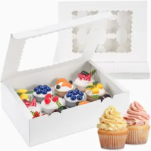 12 Count Cupcake Boxes, 4PCS Cupcake Container with Window, Food Grade Cupcake Holder for Birthday Holiday Party, Ideal Bakery Supplies for Cupcakes, Desserts and More