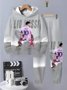 Boys' Fun Printed Hoodie and Sweatpants Set, Comfortable Casual Wear, Soft and Cozy, 3D Fashion Kids, Long Sleeve Top + Pants