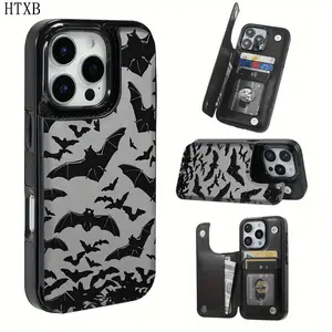 Phone Case - Black Bat TPU Phone Case, compatible with multiple functions such as bank cards and bus cards, stylish design, multifunctional protective case, for iPhone users. Suitable for iPhone 17/16/15/14/13/12.