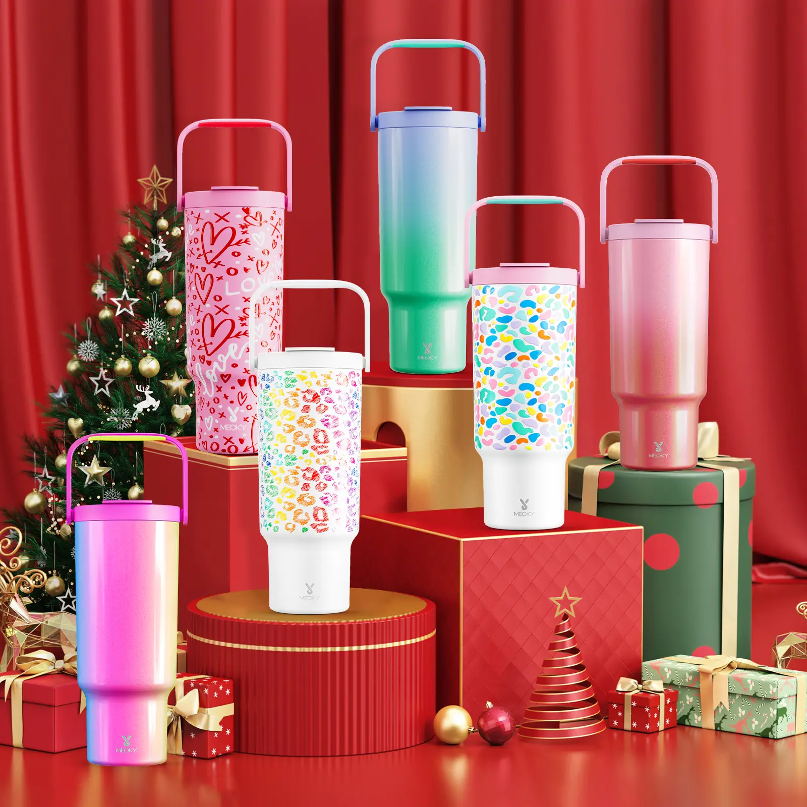 MEOKY Portable Handle Cup, Suitable for Outdoor Sports, Office Leisure, Replaceable Handle, non-slip and Leak-proof, Keeps Cold for 24 Hours