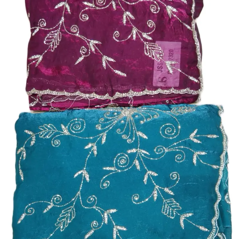 Formal Handwork Party Wear Saree with Stitched Blouse in Purple, Teal & black with Floral Design, Suitable for Womenswear