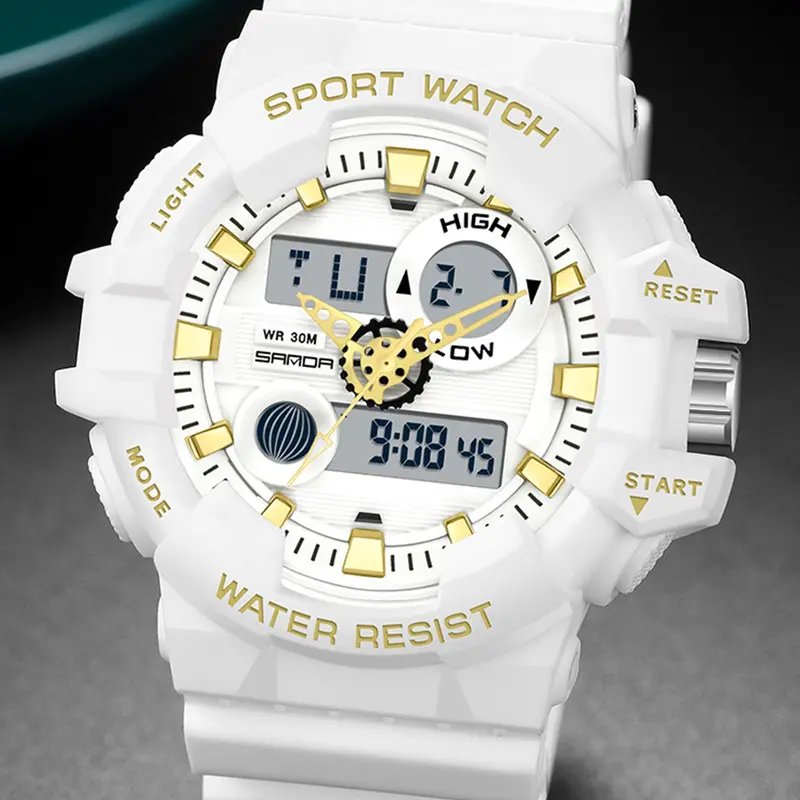 Sanda 780 Men's Sports Quartz Wristwatch, Analog Digital Military Watch, Waterproof, Alarm, Timing, Date & Week Display, Multi-function Watch With Box and Bracelet