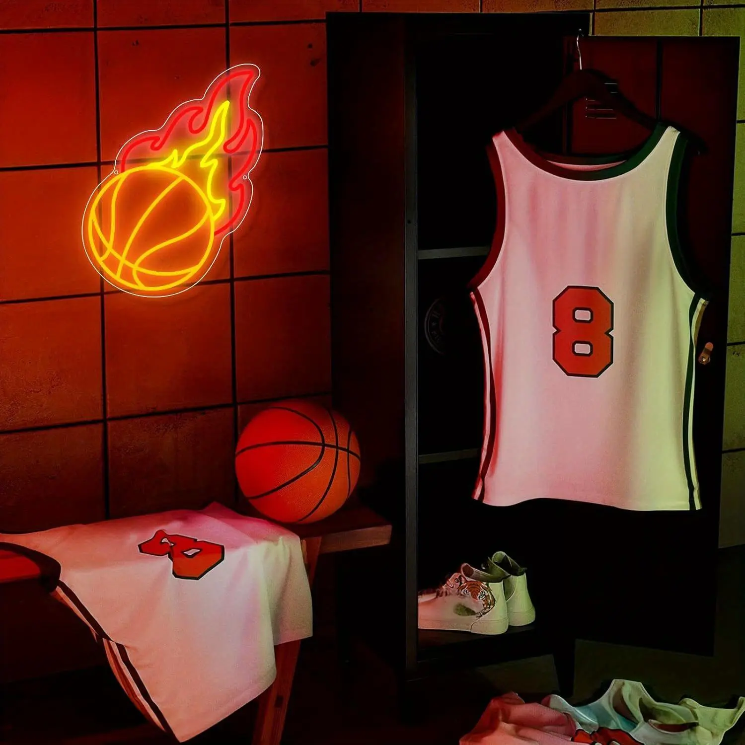 ROSNEK Acrylic Sports Theme Basketball LED Neon Sign - USB-Powered, Dimmable Home Decor Light, Wall Mount Decoration, Room Accessory Gift for Boyfriend (Christmas, Birthday), Led Neon Lights