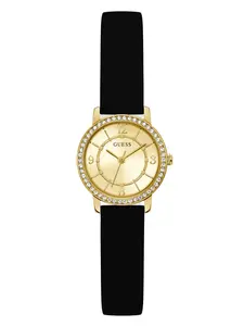GUESS Female Gold-Tone and Black Silicone Analog Watch