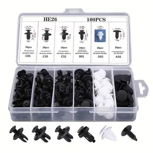 General Motors HE26 100 Pieces Fastener Clips with 6 Types of Plastic Buckles for Exterior Safety Fastening Car Bumper Mudguard Maintenance Tools Body Screw