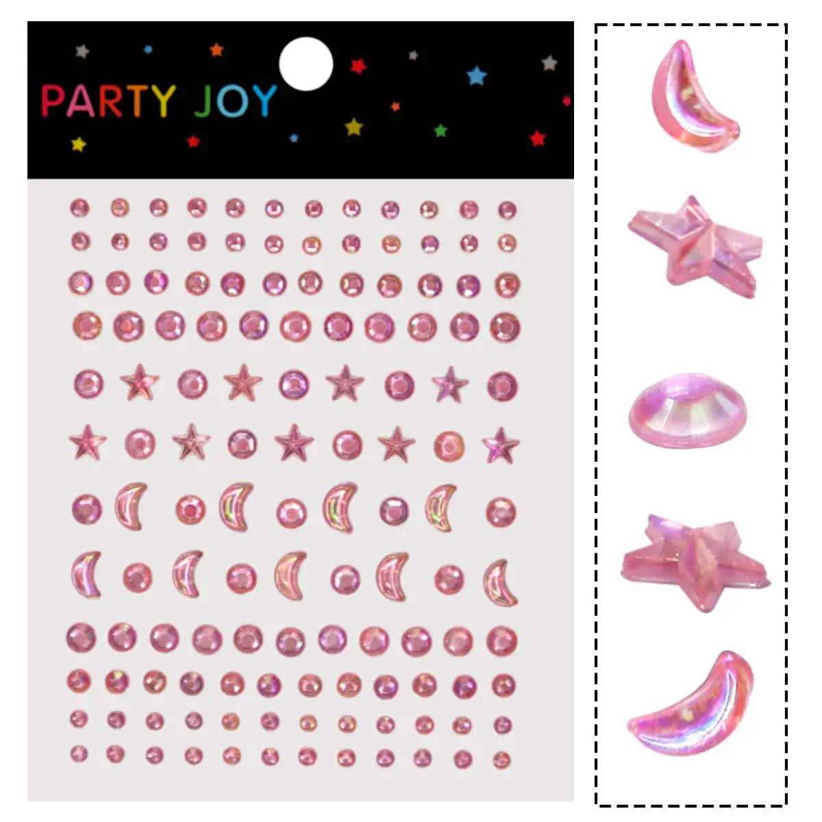 Moon Stars Face  Jewels Stick for Women Hair Face Diamonds Crystal Rhinestones Rave Party Festival Party Club Body Face Eye  Makeup Moon Stickers Temporary Tattoos (Pink)