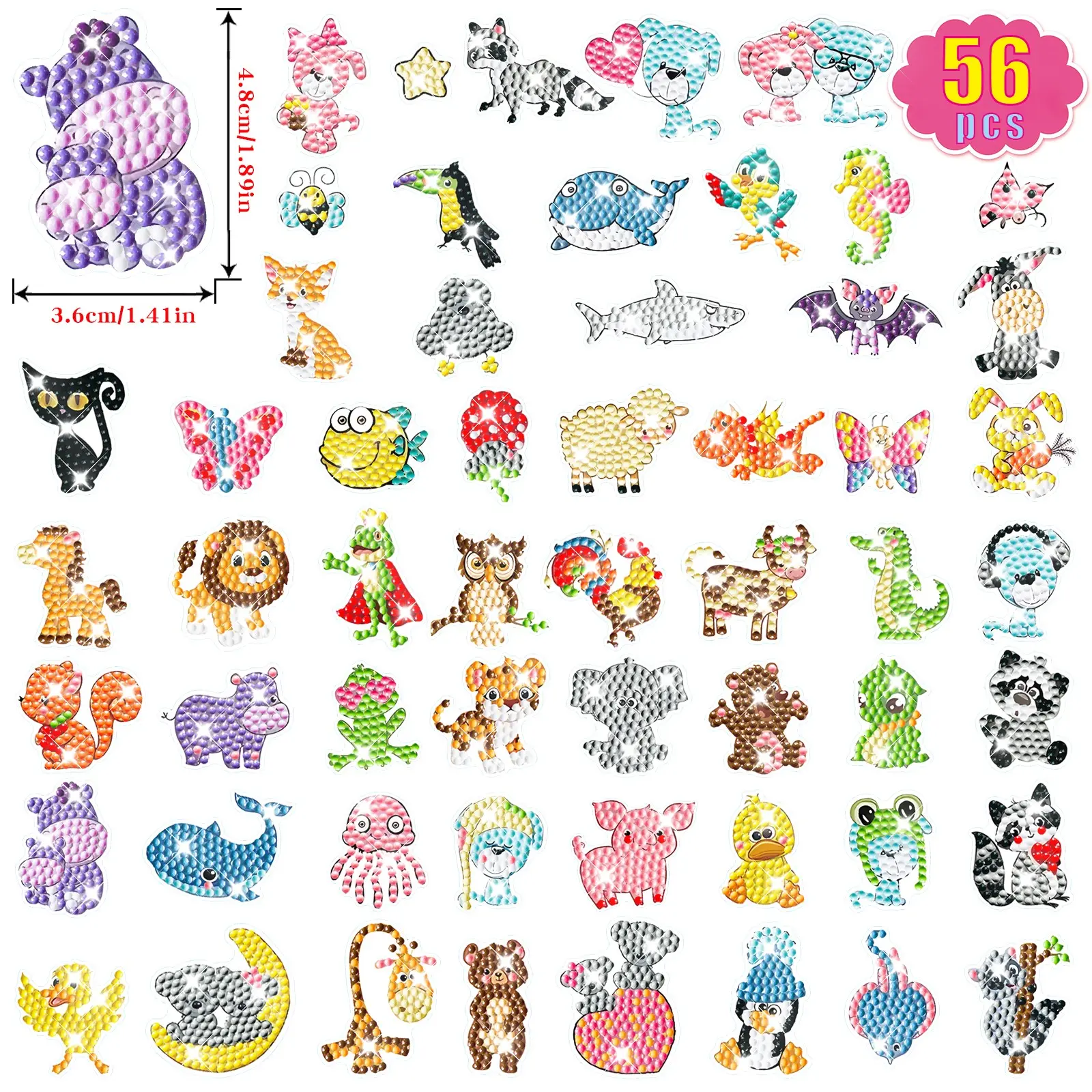 56pcs DIY Diamond Painting Kits, Diamond Art Tools, Cartoon Animal Mosaic Stickers Gift Set, Puzzles for Creative Fun and Crafting Enthusiasts, Handicraft, Diy Craft Supplies