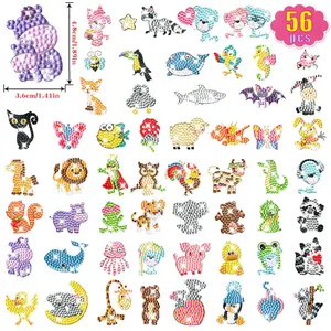 56pcs DIY Diamond Painting Kits, Diamond Art Tools, Cartoon Animal Mosaic Stickers Gift Set, Puzzles for Creative Fun and Crafting Enthusiasts