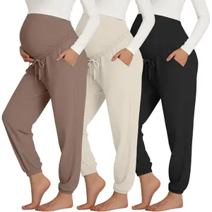 3 Pack Women's Maternity Pants Over The Belly Pregnancy Joggers Stretchy Drawstring Leggings with Pockets