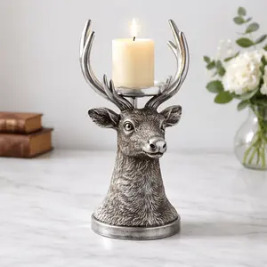 9 Inch Deer Candle Holder - Vintage Silvery Christmas Reindeer Statue Vintage Silvery Deer Candlestick Holiday Wedding Home Decor