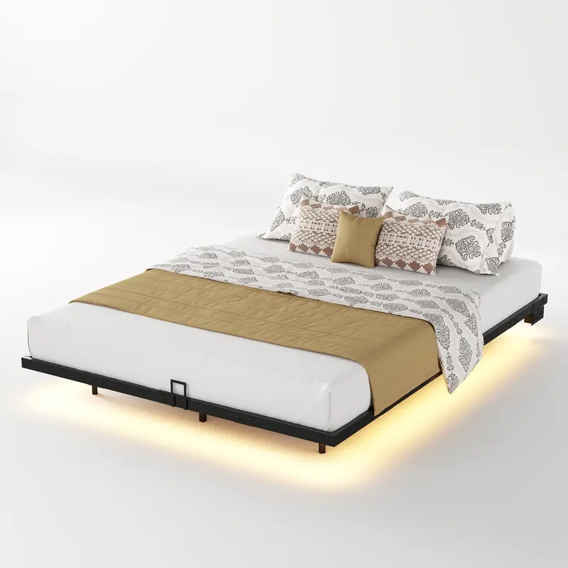 Sweetcrispy Heavy Duty Reinforced Smart Platform Bed Frame - 1500 LB Capacity, 75.2"L × 38.0"W × 7.9"H, Built-In LED Light, Outlets, Type-C+USB Charging Hub, Easy Vacuuming, Modern Flatform Bed Frame Indoor Furniture