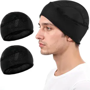 2 Pack Cooling Skull Caps for Men Women Breathable Quick Dry Motorcycle Cycling Helmet Liner Black