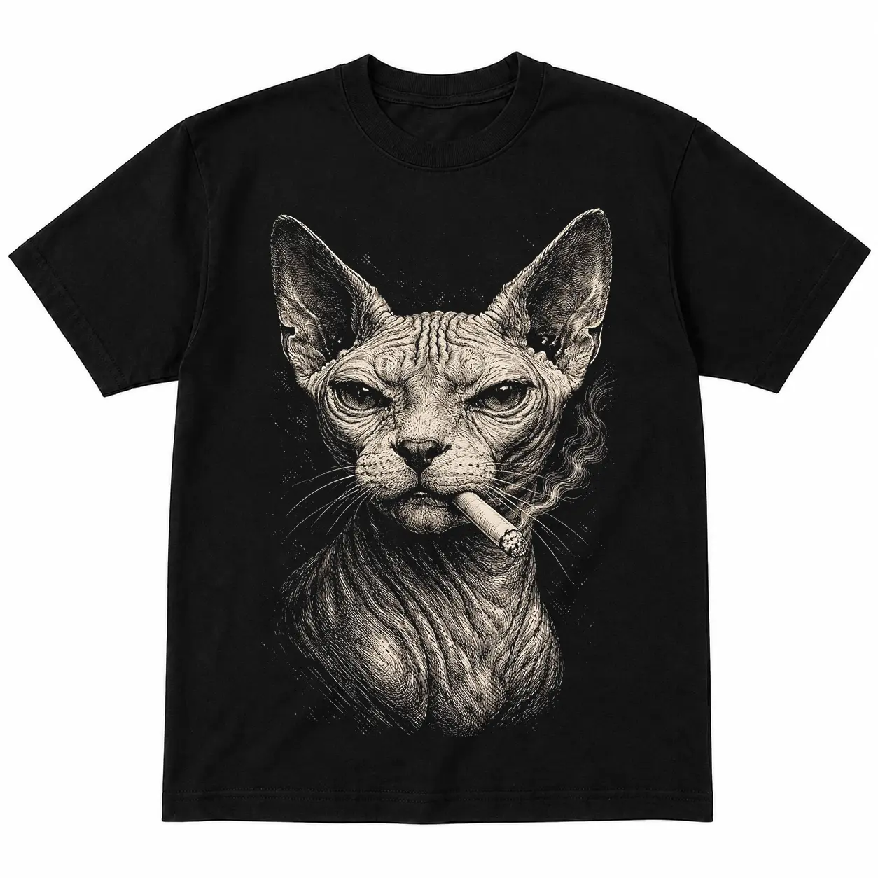 Smoking Cat Shirt, Sphynx Cat Graphic Tee, Gothic Cat T Shirt, Vintage Grunge Shirt, Y2K Streetwear, Unisex Gift