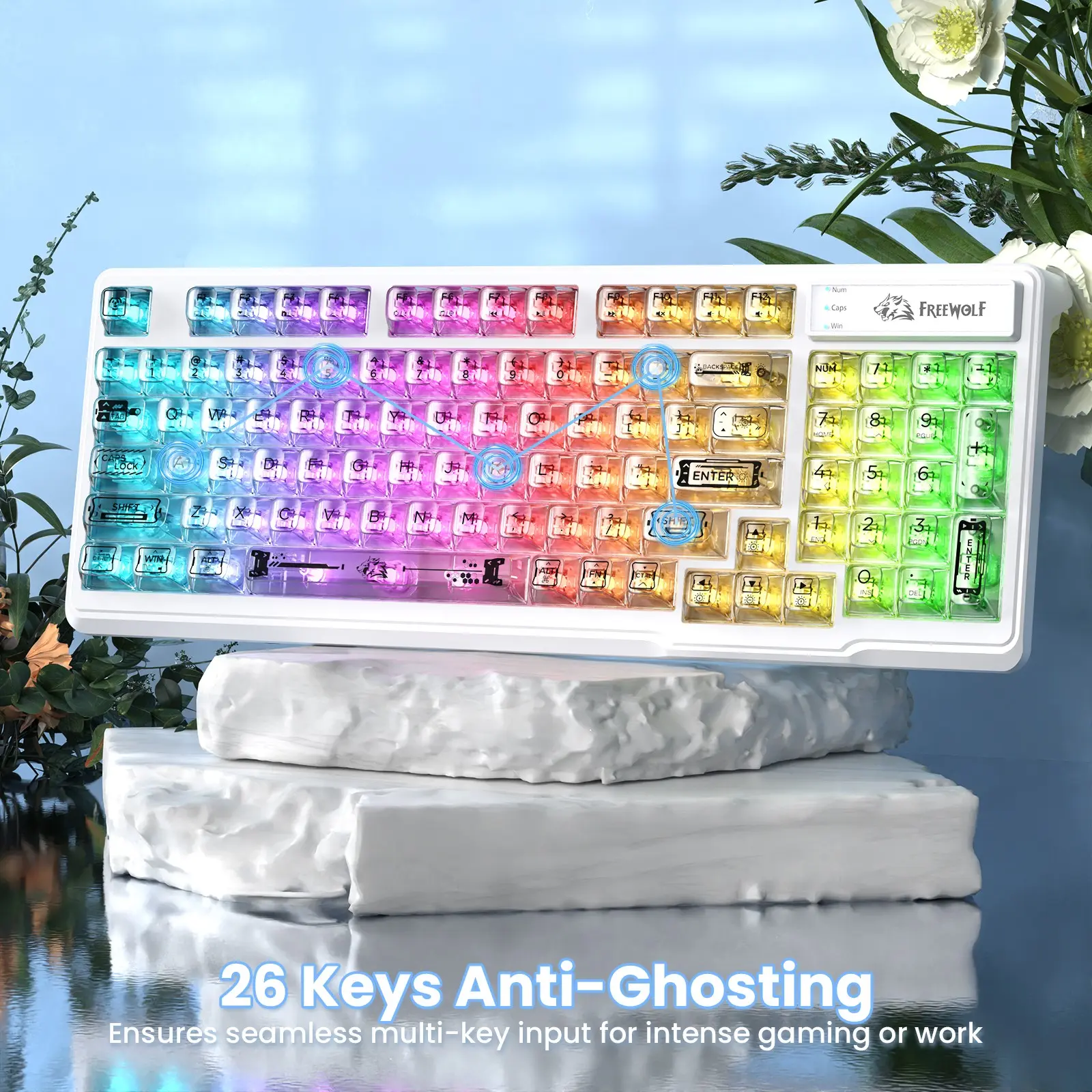 ZIYOULANG M95 Transparent RGB Backlit Keyboard, Lighted Keyboard, RGB Lighting Keyboard, Clear Keycap Wired Gaming Keyboard, Anti Ghosting Keyboard, Silent 94 Keys Mechanical Feel for Windows Mac