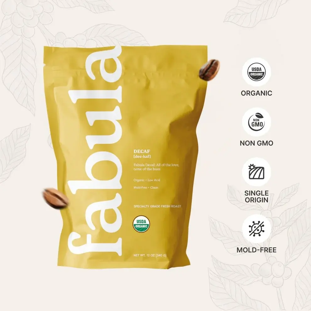 Fabula Decaf Medium Roast Coffee - 12oz - Smooth Flavor & No Caffeine - Freshly Roasted, clean Swiss water process