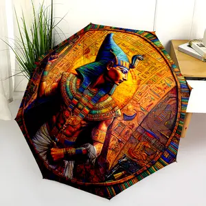 1 PC Automatic Folding Umbrella - Ancient Egyptian God Artwork Pattern, Portable & Foldable Design with 8 Ribs, Merry Christmas Pattern,Casual Outdoor Accessory Halloween and Christmas Birthday Gifts. F0040