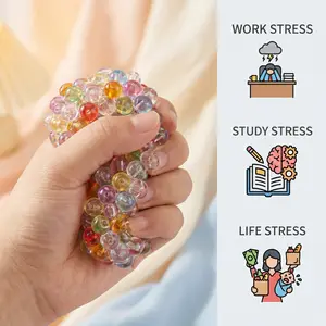 Transparent beaded stress-relieving toy with squeezeable textures, candy-colored mixed beads, finger training to relieve tension, suitable for students and office workers to reduce stress and anxiety, relax, and serve as a desktop companion toy.