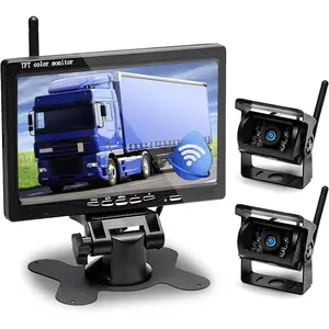 Hikity Rear View Camera 7" Camper Kit with 2 Split backup Cam with Night Vision IP67 Waterproof + Video Recording for Trucker, Trailers, Buses, Cars, Motorhomes, Vans 12V-24V