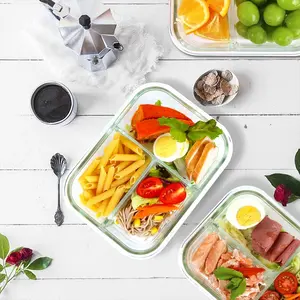 Airtight Glass Bento Boxes 5 Pack with 3 Compartments, Leak-Resistant Food Containers for Safe Meal Prep Storage with Cover, Durable and Eco-Friendly for Lunch, Dinner, and Snacks