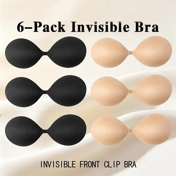 Women's Plus Size 6-Pack Lightweight Push-Up Strapless Backless Anti-Sag Sticky All-Day Adhesive Bras, with Transparent Storage Bag, for Wedding Dresses, Washable Minimalist Womenswear Basics