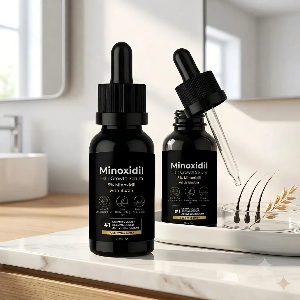 2Pcs 5% Minoxidil for Men and Women, Hair Growth, Beard Growth, Hair Regrowth, Unscented Drop, 2 Fl Oz, 2 Bottles