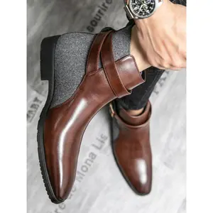 Men'sBusinessFashionPatchworkDesignBoots,CasualComfortableAnkleBootsforDailyWear,MaleAll-matchShoesforFall&Winterwomen's clothing