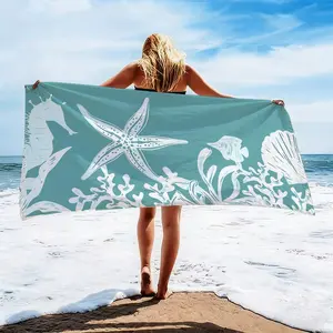 1 pc  Ocean Breeze Beach Towel with Elegant Seashell Design Ideal for Sunbathing and Relaxing by the Shore