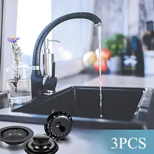Kitchen Sink Drain Strainer 3 Pack Stainless Steel Sink Stopper,Anti-Clogging Kitchen Sink Drain Basket for Kitchen Sink Strainer Replacement Set (Black, 3 Pack)