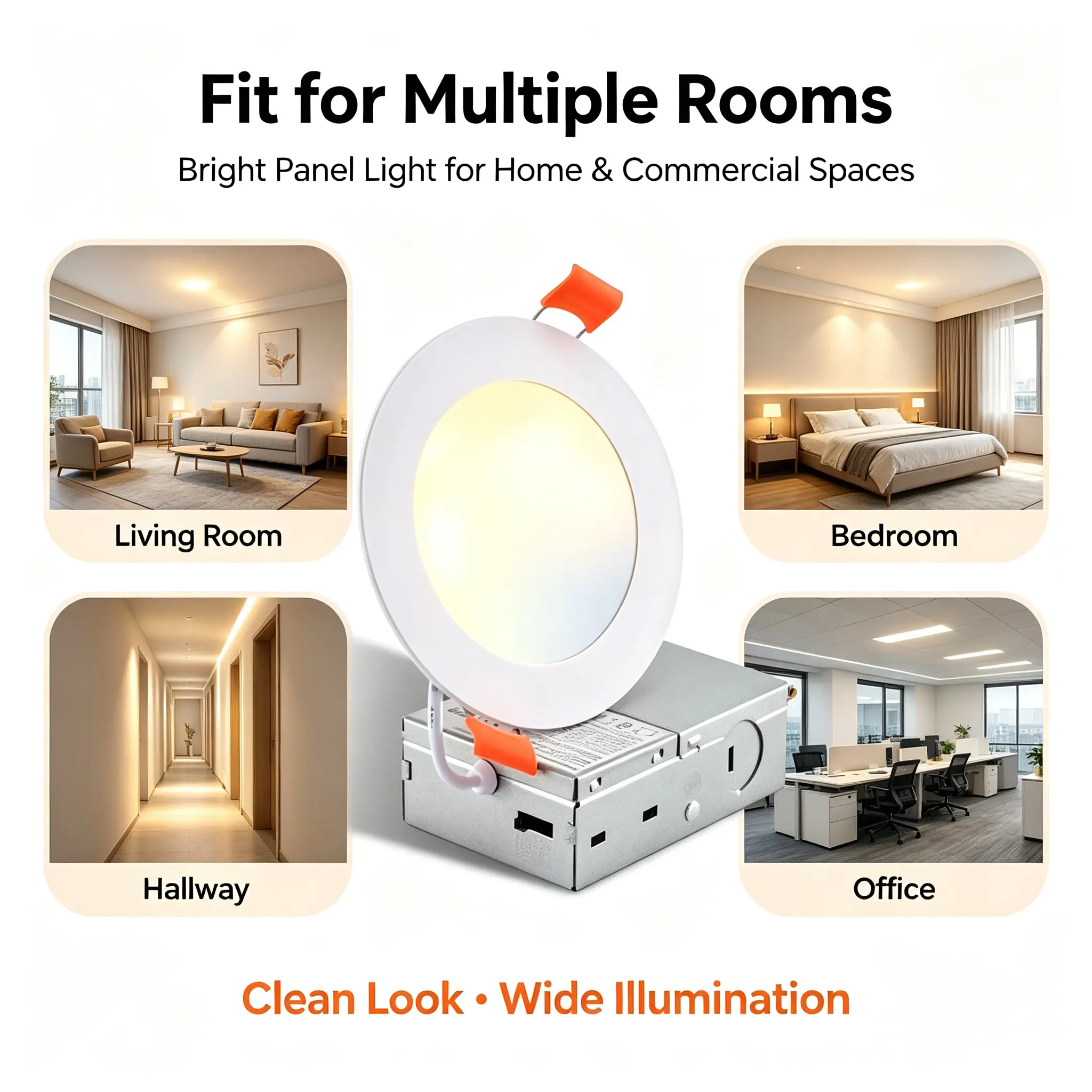 12-Pack 4-Inch Ultra-Thin LED Recessed Ceiling Light with Junction Box, 9W Power Energy Efficient LED Chips, 2700K-5000K Dimmable Color Changing Downlight, 810LM, Easy Install, Ideal for Bedroom, Aluminum+PVC