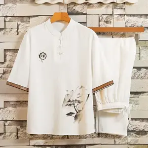 Chinese Style Suit Hanfu Men's Short-sleeved T-shirt Tang Suit Men's Summer Half-sleeved Casual Top Layman Zen Suit Men