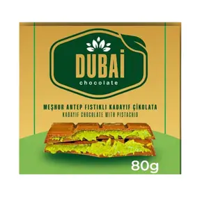 80g Dubai Chocolate Bar - Pistachio Cream - Holiday Candy Gift Bar with Assorted Milk, & White Chocolates