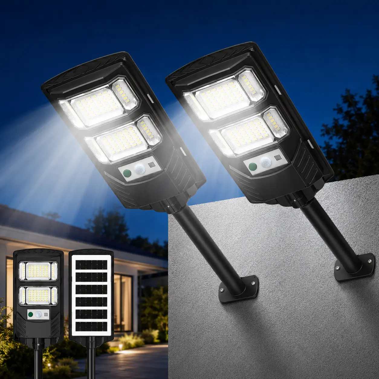 Transform Your Outdoor Space! 2 Pack 10000 Lumen Solar Street Lights | Dusk to Dawn Motion Sensor Flood Lights with Remote | IP65 Waterproof Solar Lamps for Yard Garden Patio