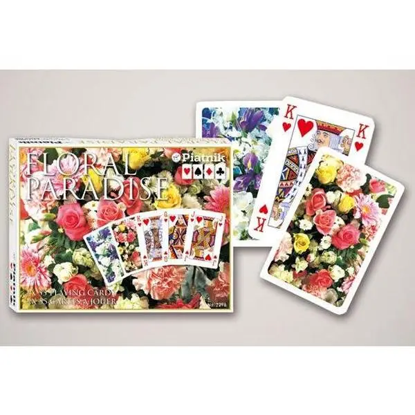 Piatnik Floral Paradise Pink Design Double Deck Paper Playing Cards - Romantic Botanical Illustrations, Victorian Flair, Luxury Back, Pink & Blue, 110 Cards/Set, 58mm x 89mm, Austrian Heritage, 4-Corner Indices, Boxed, Ideal Gift for 12+ Years