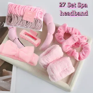 27 Set Spa Headband Soft Bowknot Shampoo Brush Multi-color Matte Hair Clip High Elasticity Hair Tie for Pars Weddings Graduation Ceremonies Valentine's Day Birthday Celebrations Christmas Party Favor Gift tie bow Women's Terry Cloth Spa Headband Set