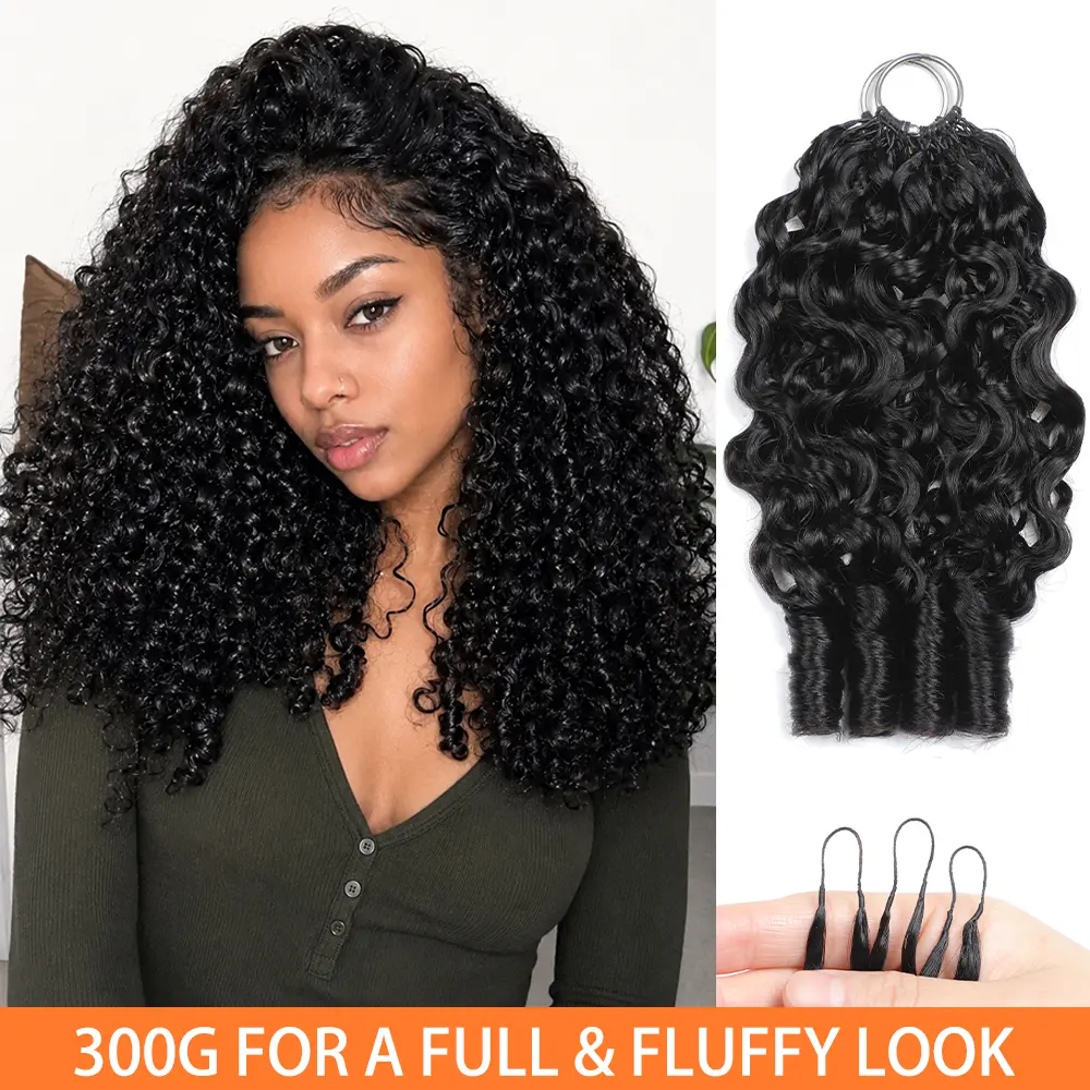 MORGENSTAR Burmese Curly Crochet Human Hair, Pre-Separated & Pre-Tied, Feather Hair Extensions, Natural Black, 50g/Pack for Boho Braids