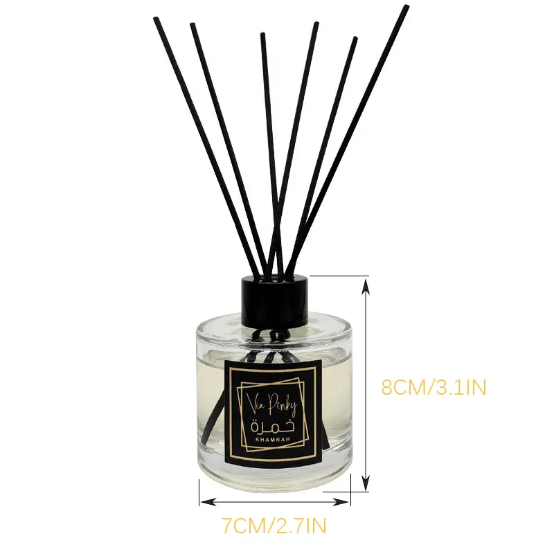KHAMRAN LATTAFA Oriental Woody Scented Glass Reed Diffuser Set - Basic 100ml Unisex Aromatherapy Oils Home Fragrance (8cm/3.1in x 7cm/2.7in) with Reeds, Bathroom Decor Set, Decorative Bath & Shelf Accent for Wedding Home Decor Enthusiasts